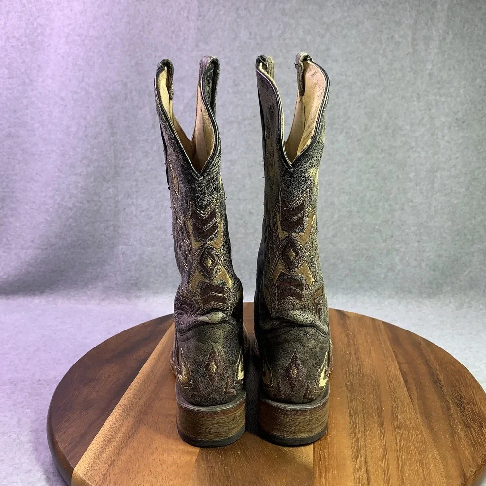 Circle G Boots Womens 6 Gray L5253 Western Embroidered‎ Leather Square Toe